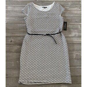 Sharagano Dress Size 14 Ivory Black Stretchy Short‎ Sleeve Ladies New